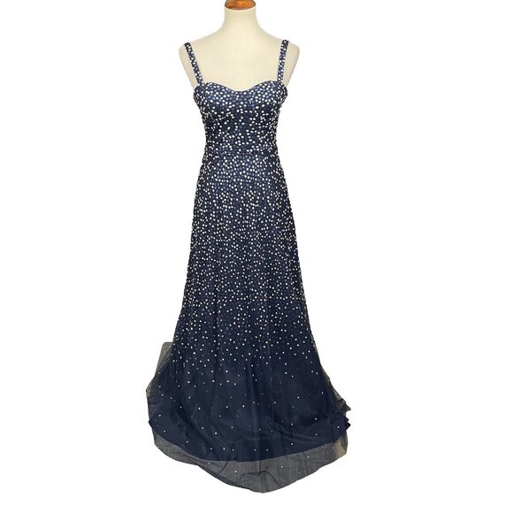 Trixxi Dress Womens 3 Navy Blue Glitter Dot Formal Gown Fit Flare Tulle MSRP 149 - Picture 4 of 16